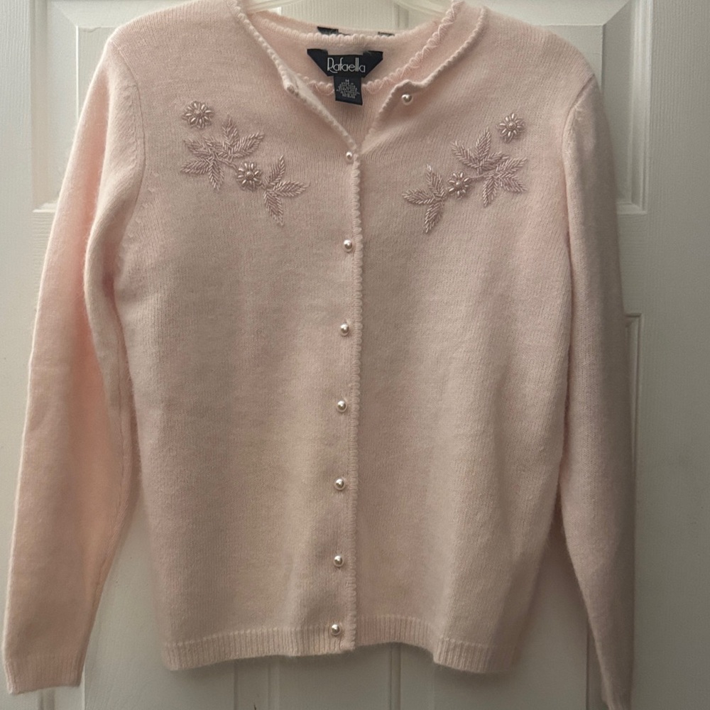 New Baby Pink Embroidered Angora blend Sweater Set - Picture 6 of 12